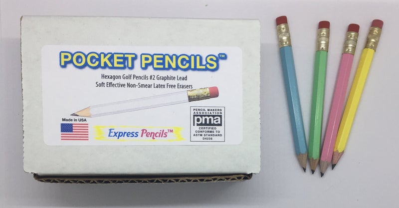 Express Pencils Half Pencils with Eraser - Golf, Pew, Short, Mini - Hexagon, Sharpened, Non Toxic, #2 Pencil, Color - Assorted Pastels, (Box of 48) Golf Pocket Pencils - Image 3